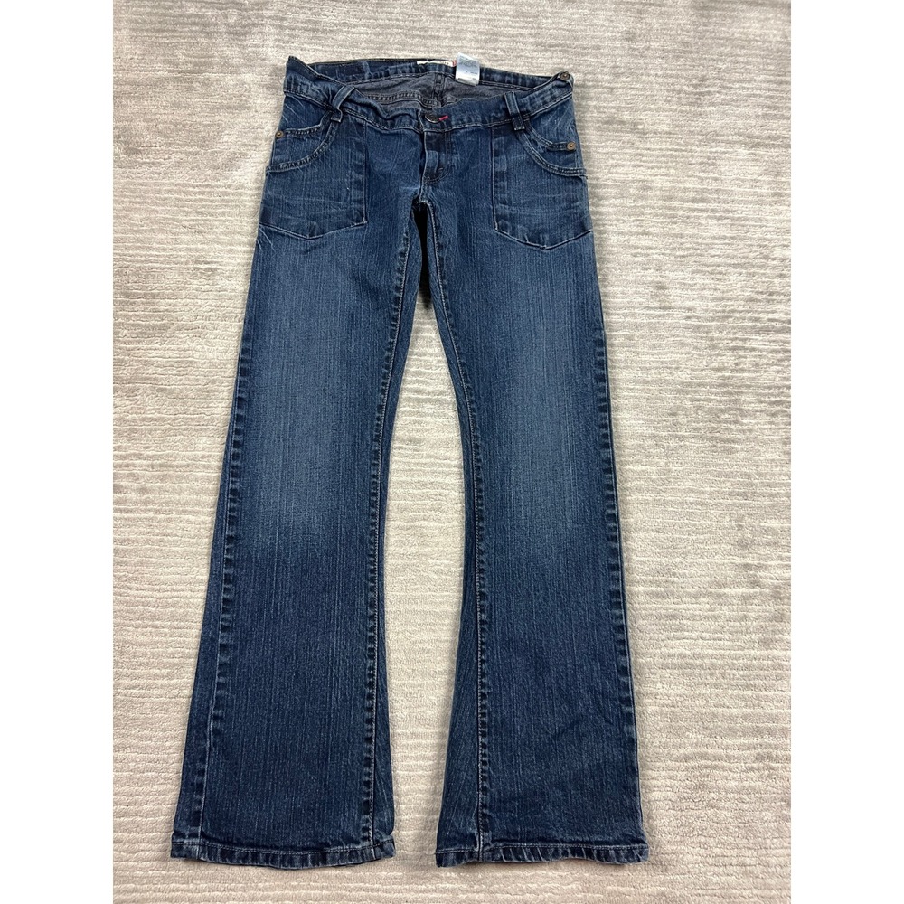 Levi's Jeans Women 9 M Dark Blue 504 Slouch Flare Low Rise Patch Pocket Denim